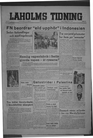 Förstasidan, Lördag 2 augusti 1947