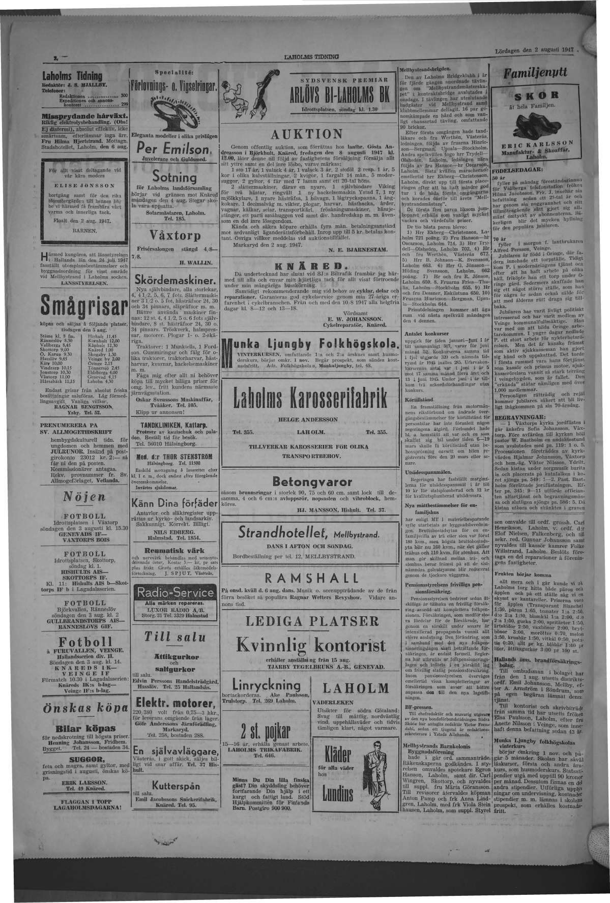 Laholms Tidning Lördag 2 augusti 1947, sida 2