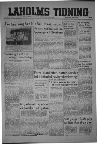 Förstasidan, Måndag 2 december 1946
