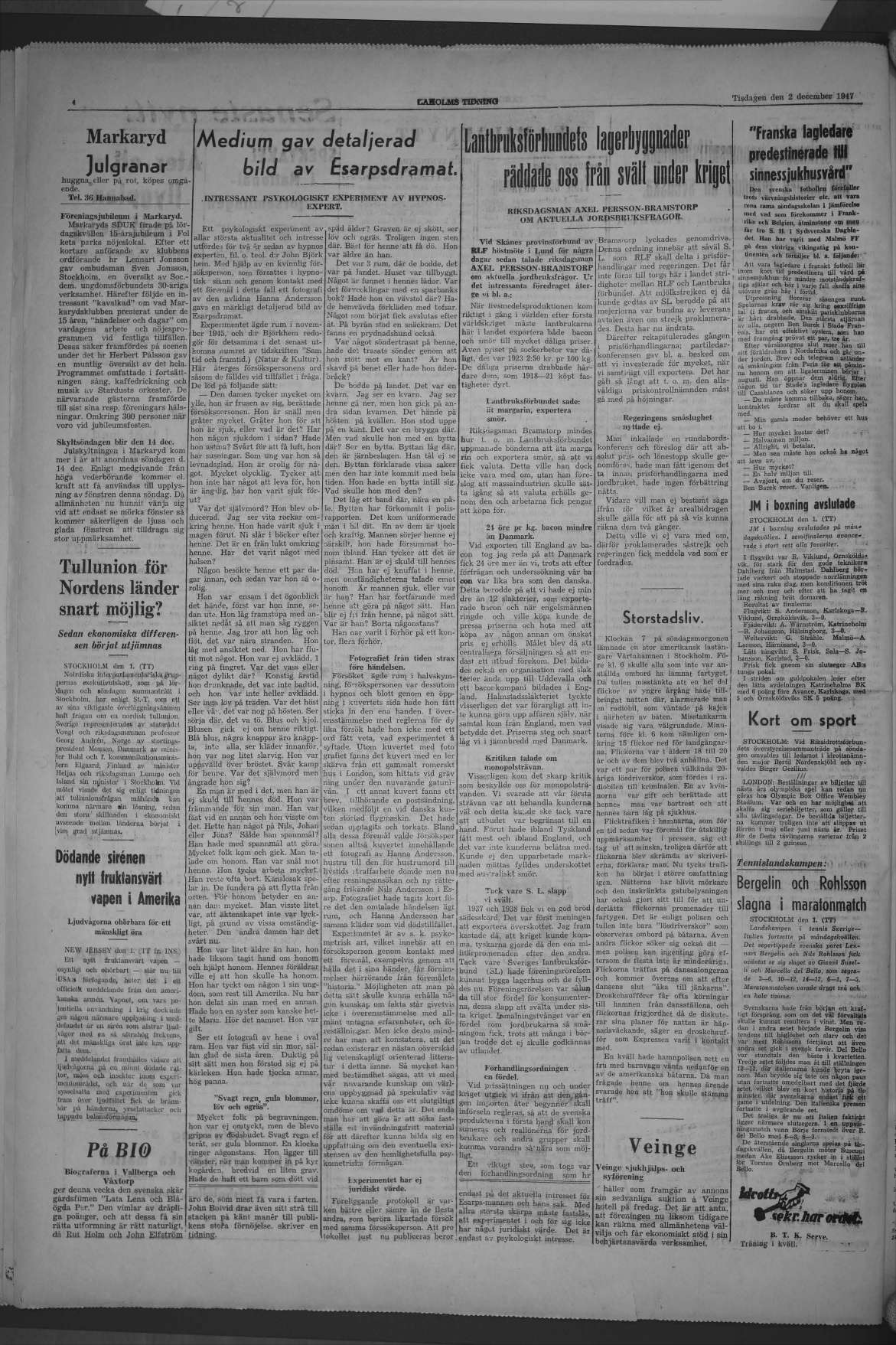 Laholms Tidning Tisdag 2 december 1947, sida 4