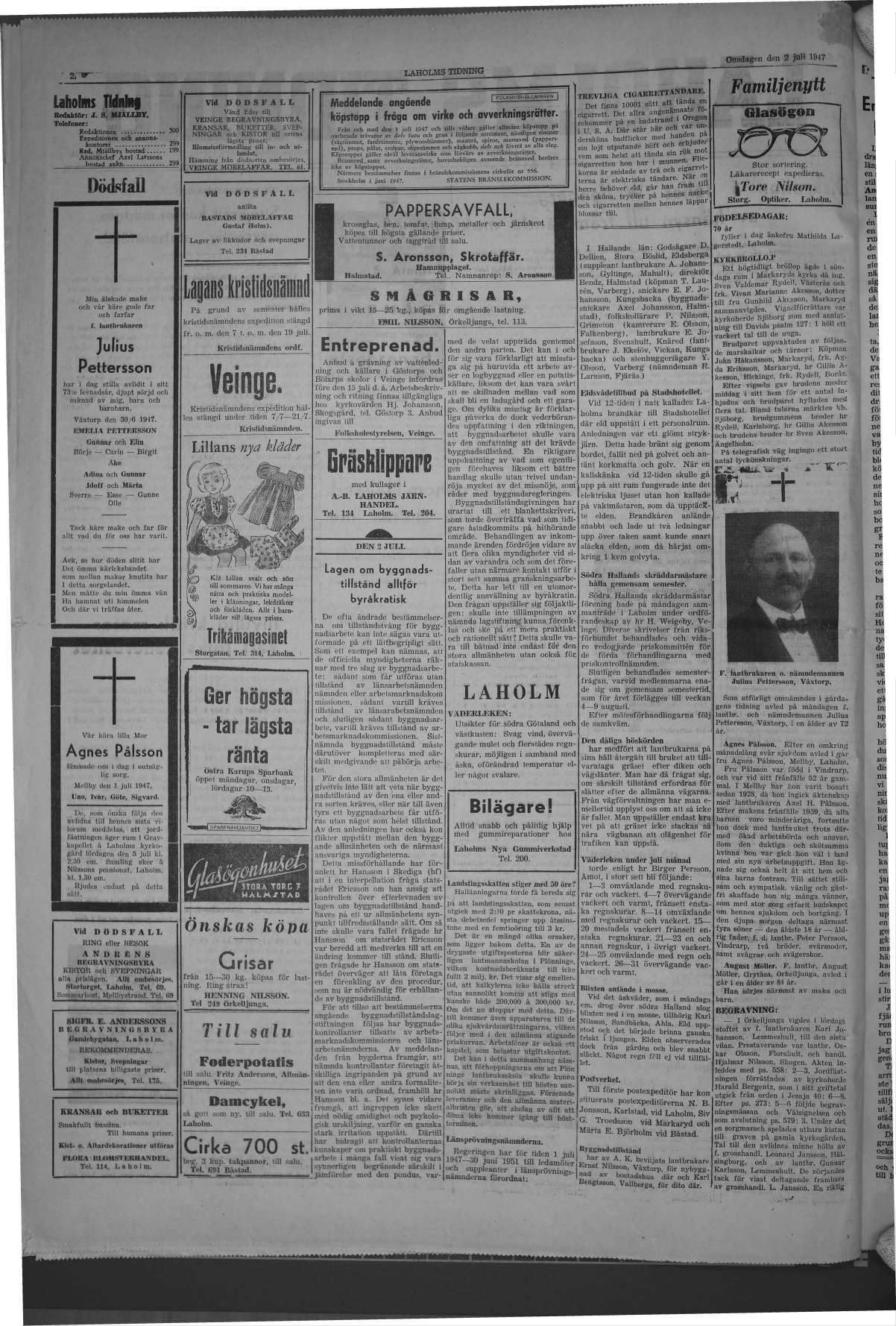 Laholms Tidning Onsdag 2 juli 1947, sida 2