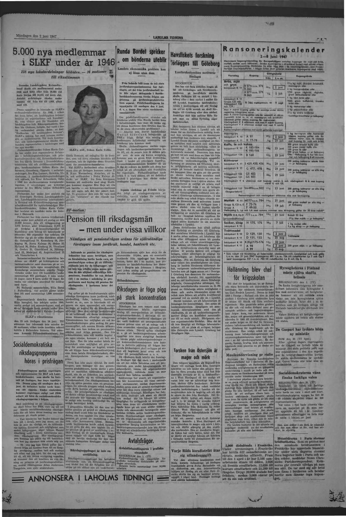 Laholms Tidning Måndag 2 juni 1947, sida 5