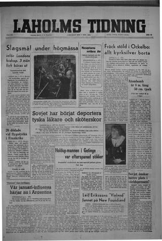 Förstasidan, Lördag 2 november 1946