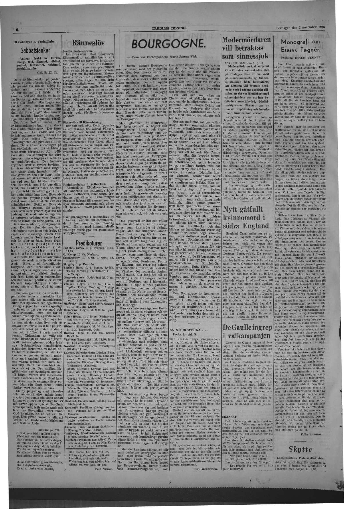 Laholms Tidning Lördag 2 november 1946, sida 6