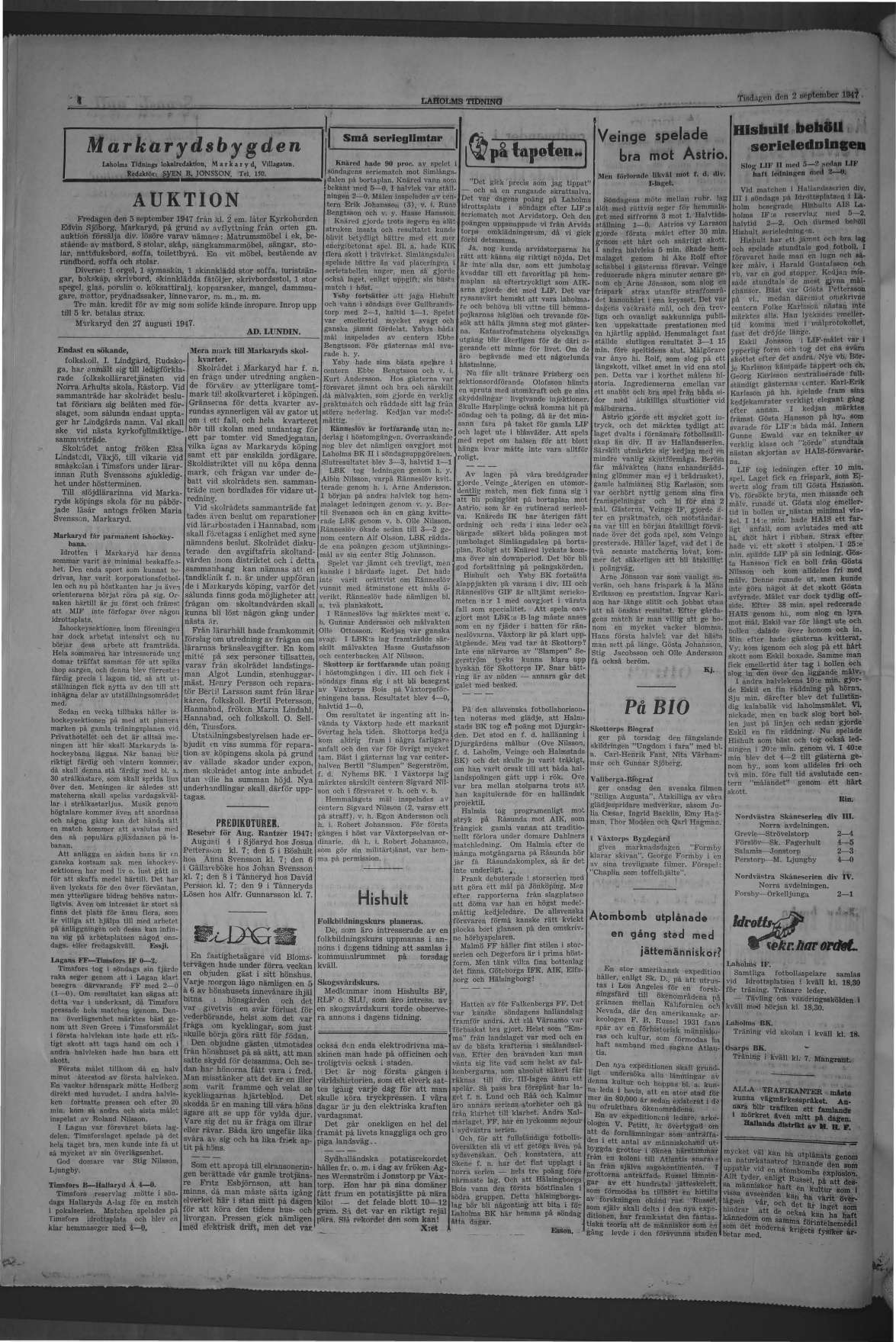 Laholms Tidning Tisdag 2 september 1947, sida 5