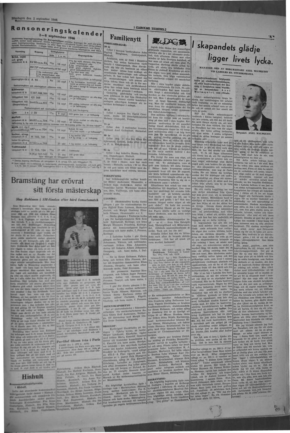 Laholms Tidning Måndag 2 september 1946, sida 5