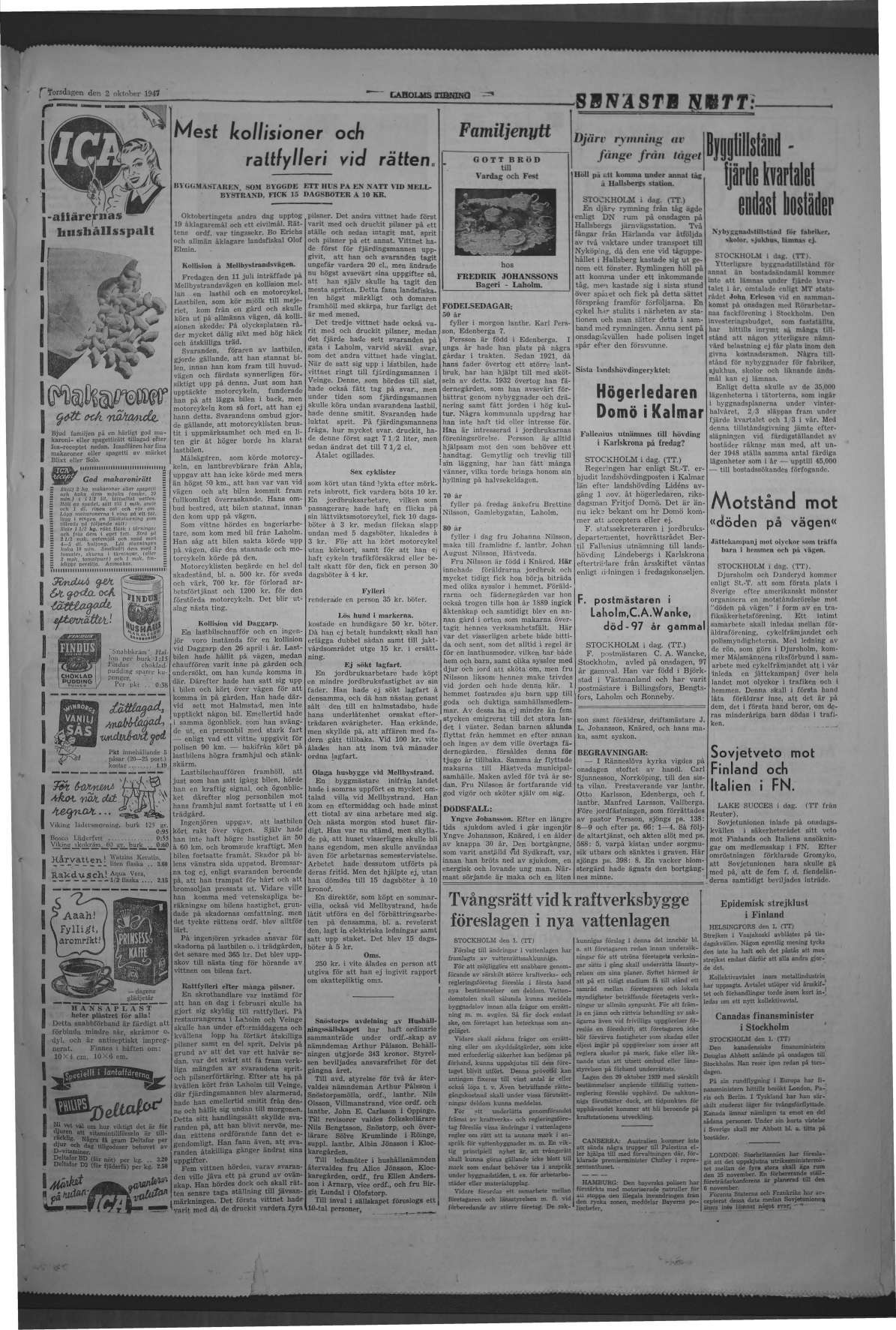 Laholms Tidning Torsdag 2 oktober 1947, sida 3