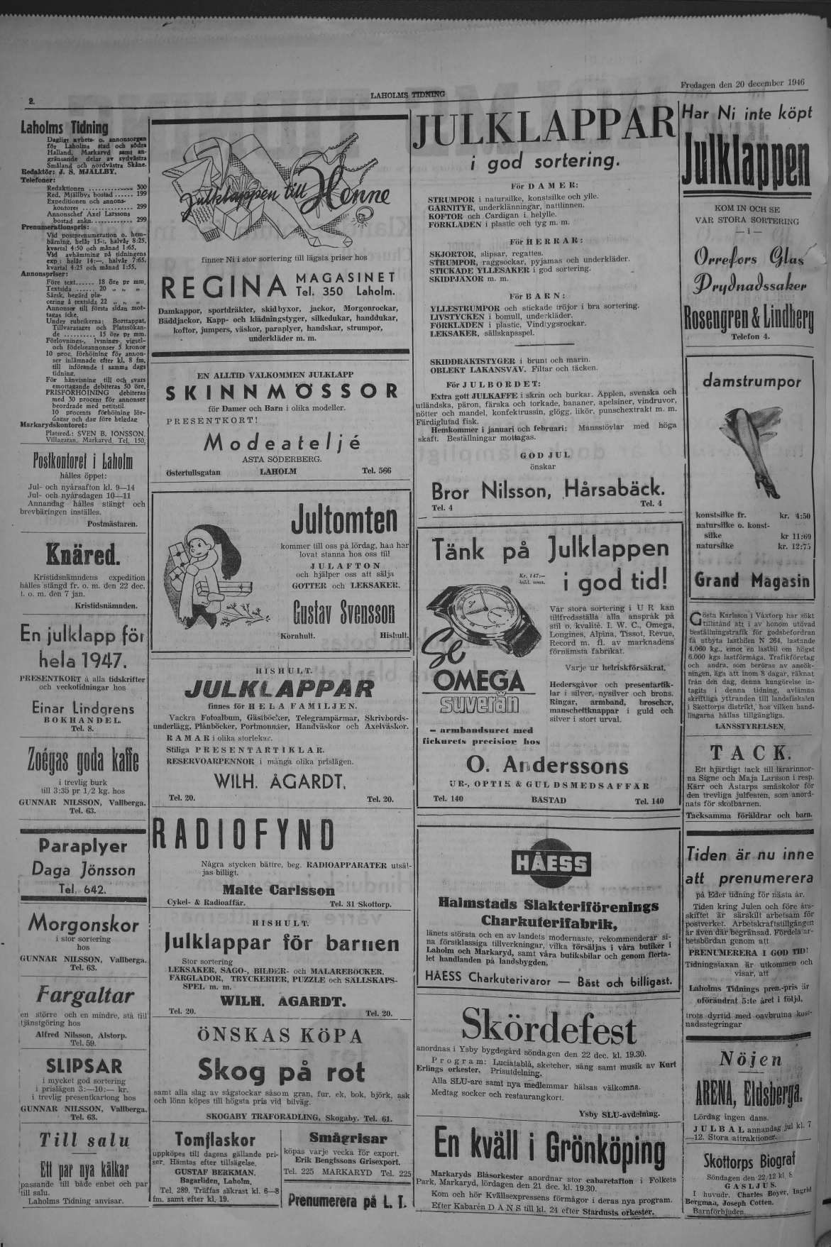 Laholms Tidning Fredag 20 december 1946, sida 2