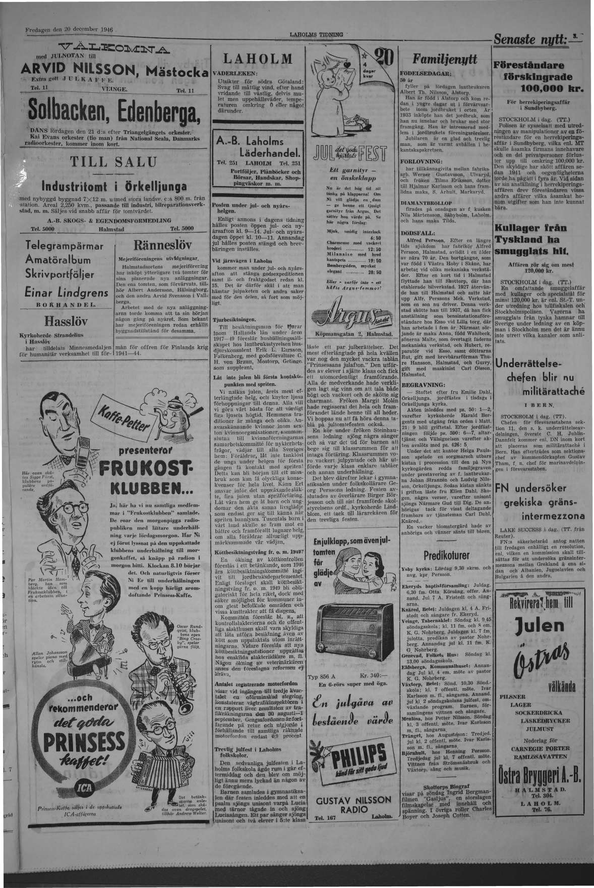 Laholms Tidning Fredag 20 december 1946, sida 3