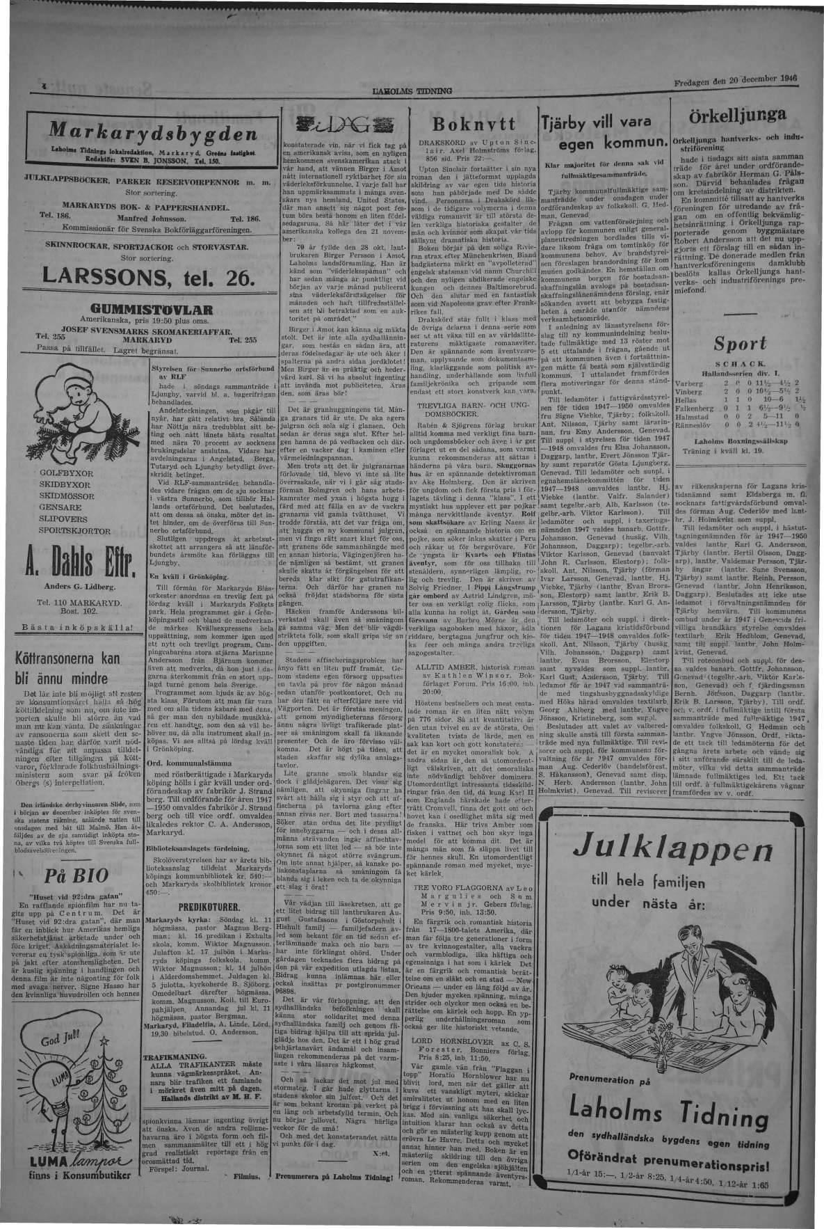 Laholms Tidning Fredag 20 december 1946, sida 4