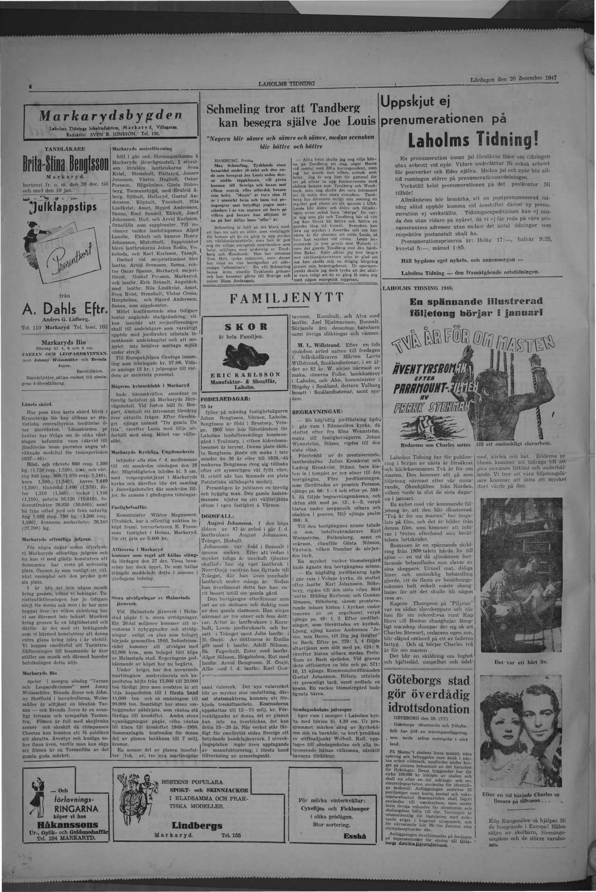 Laholms Tidning Lördag 20 december 1947, sida 4