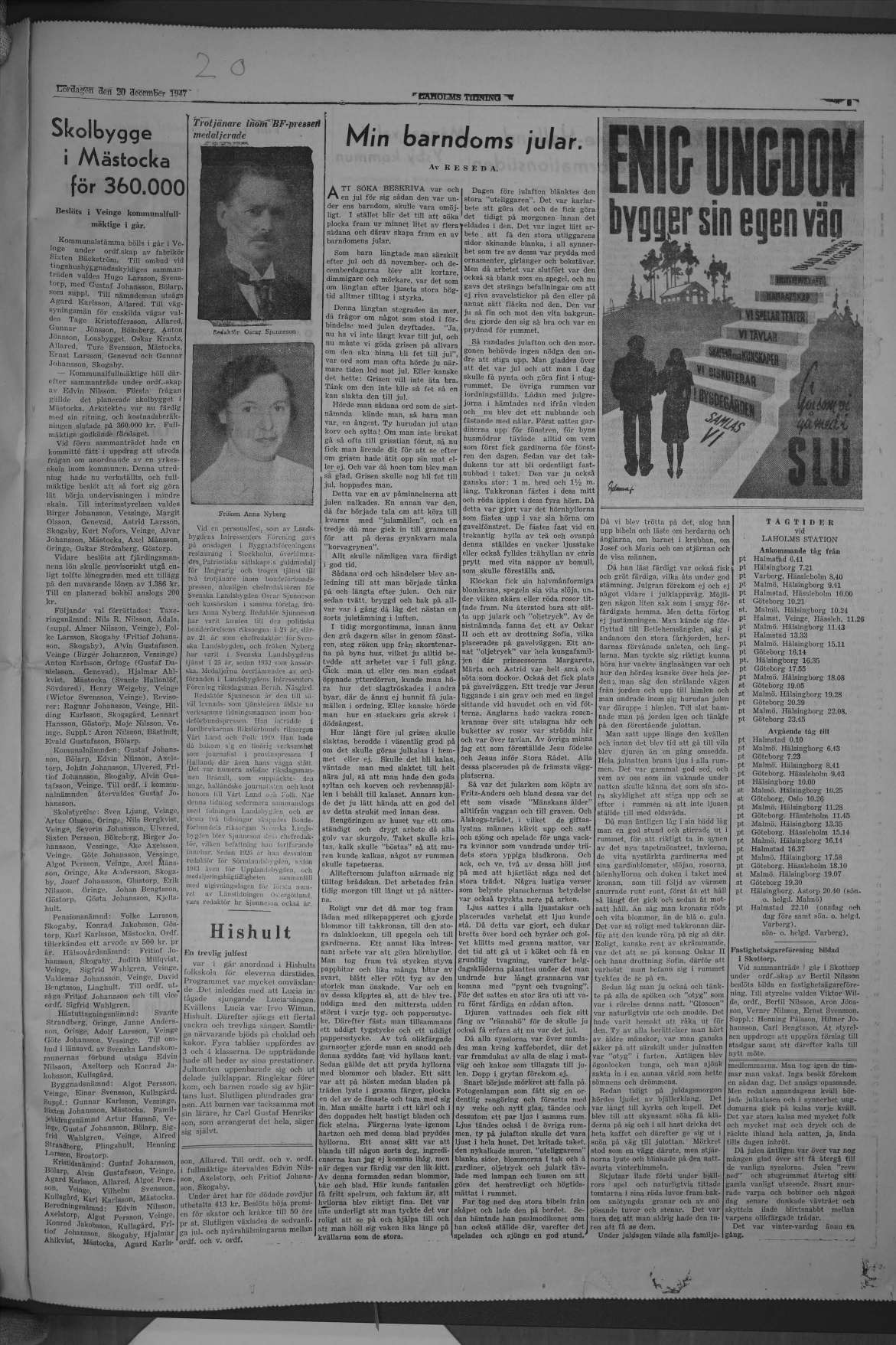 Laholms Tidning Lördag 20 december 1947, sida 5