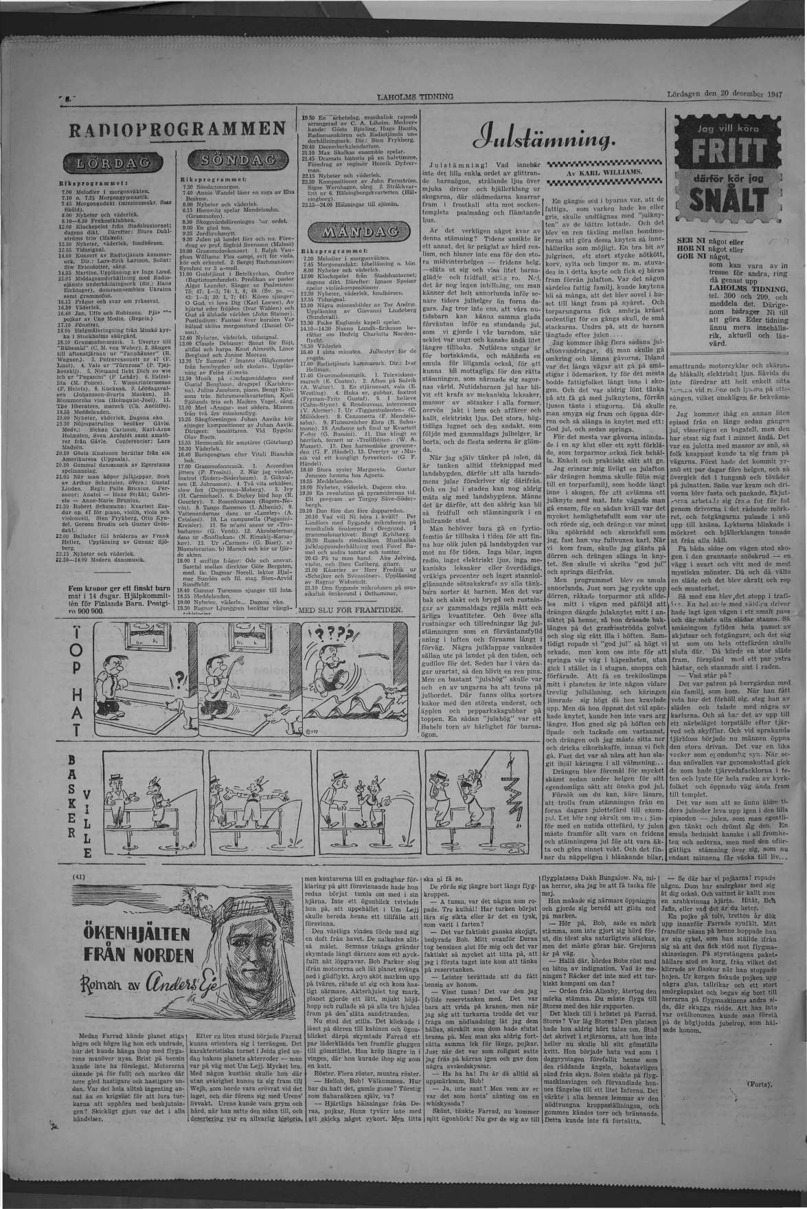 Laholms Tidning Lördag 20 december 1947, sida 8