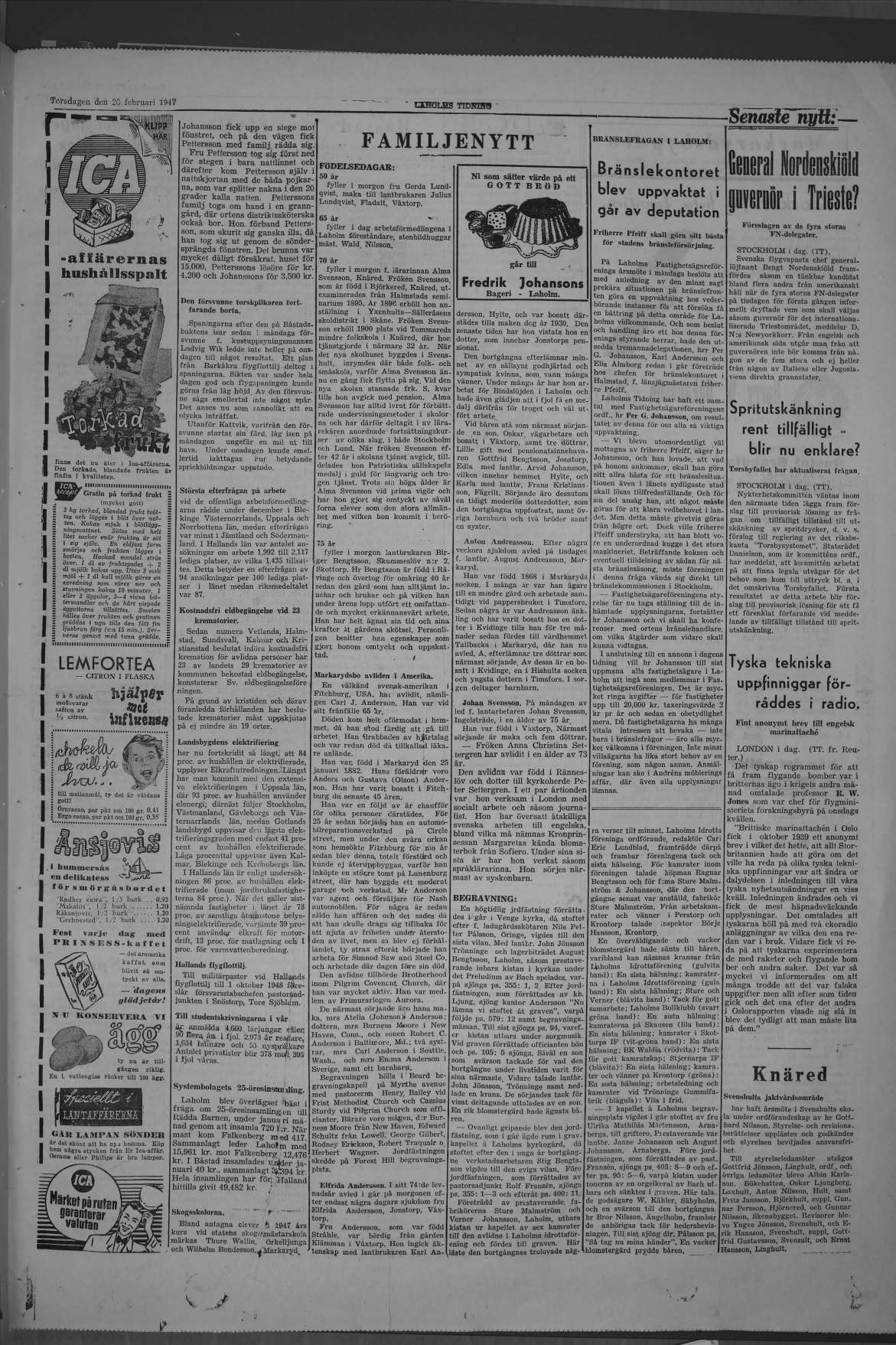 Laholms Tidning Torsdag 20 februari 1947, sida 3