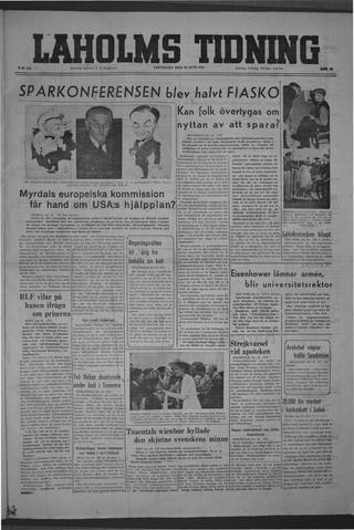 Förstasidan, Fredag 20 juni 1947