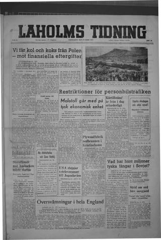Förstasidan, Torsdag 20 mars 1947