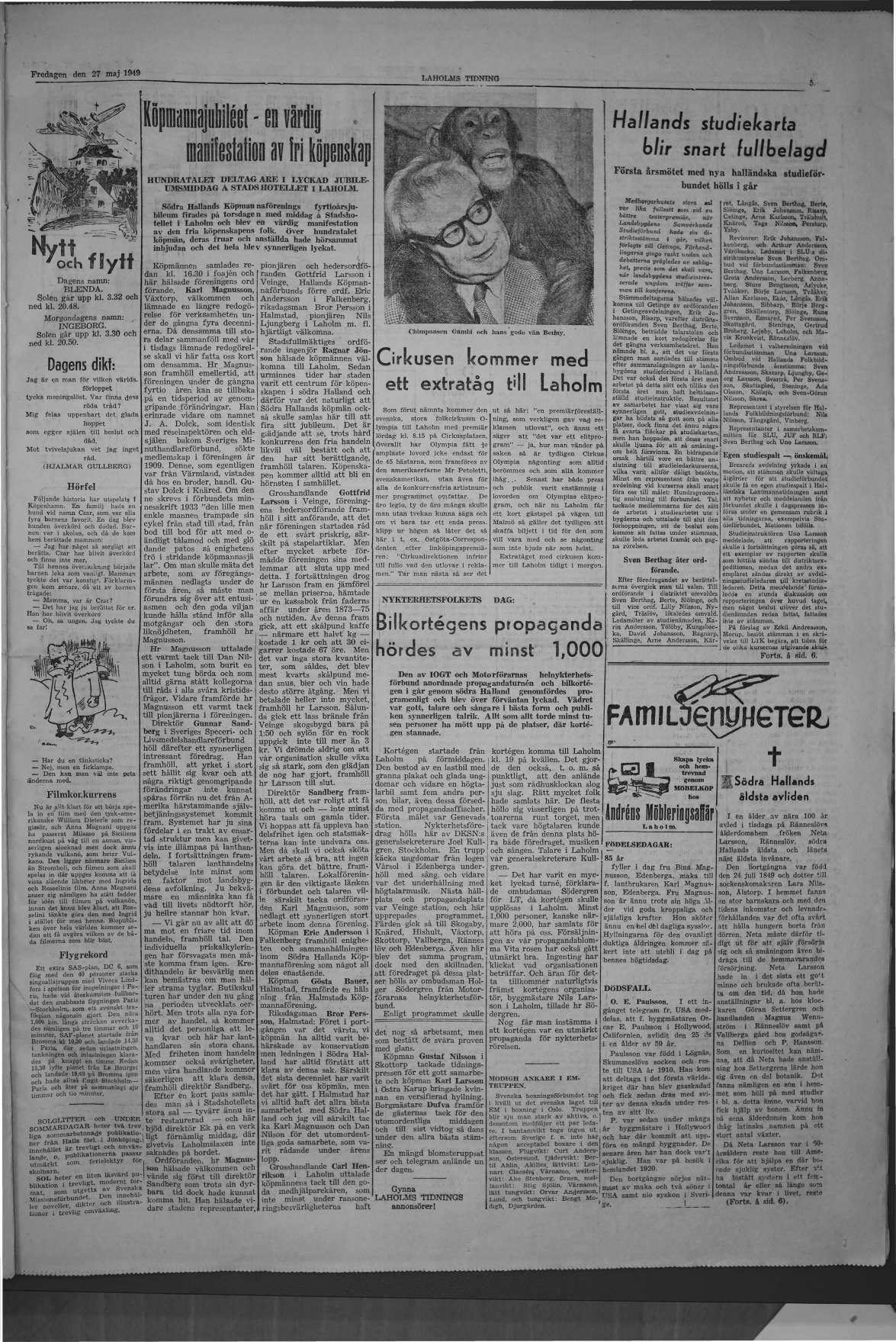 Laholms Tidning Fredag 27 maj 1949, sida 5
