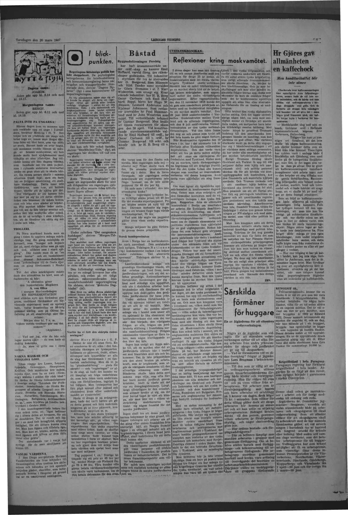Laholms Tidning Torsdag 20 mars 1947, sida 7