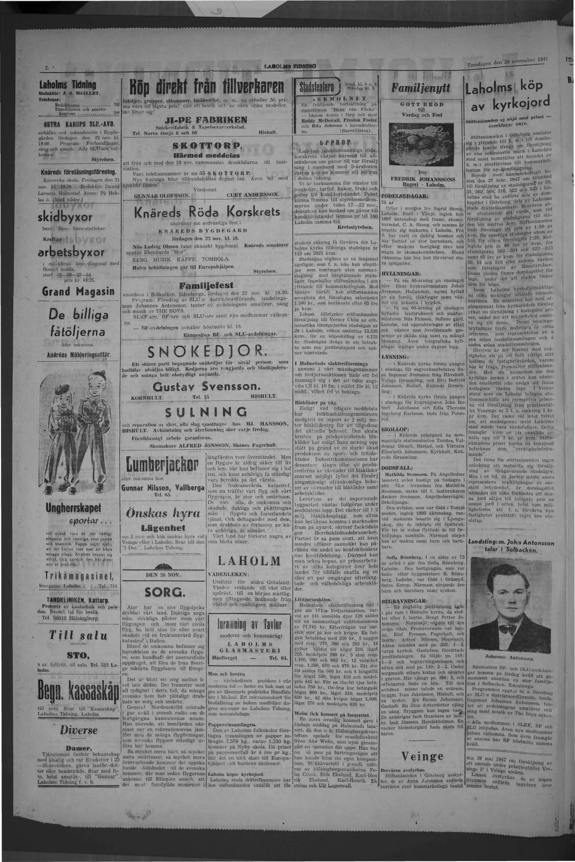 Laholms Tidning Torsdag 20 november 1947, sida 2