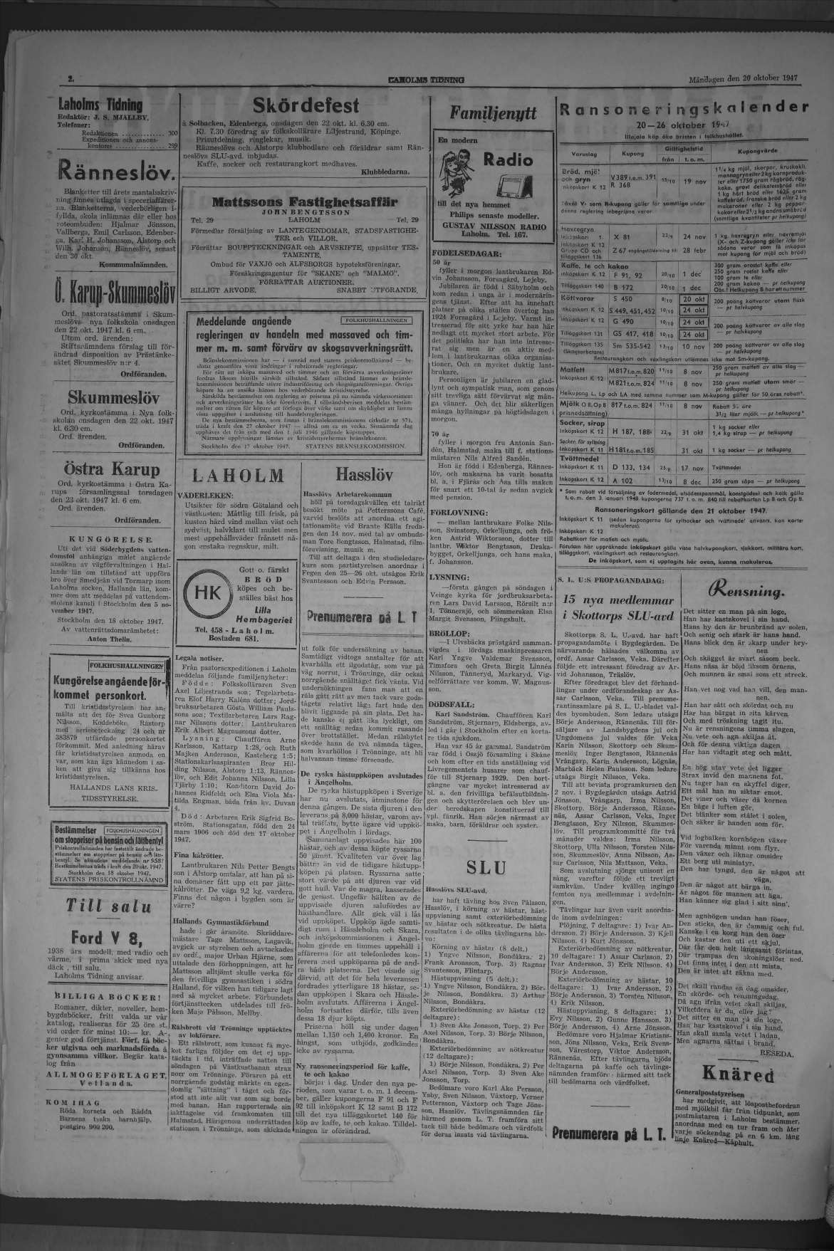 Laholms Tidning Måndag 20 oktober 1947, sida 2