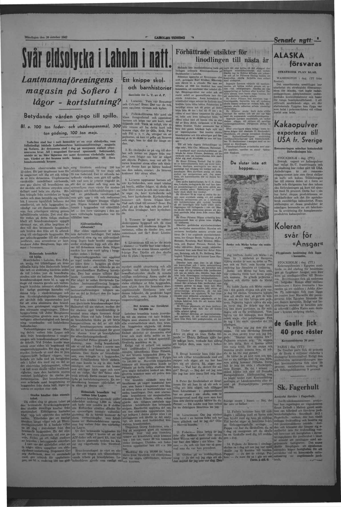 Laholms Tidning Måndag 20 oktober 1947, sida 3