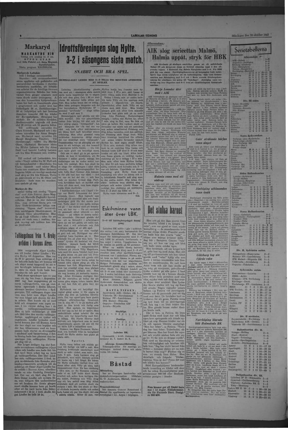 Laholms Tidning Måndag 20 oktober 1947, sida 4
