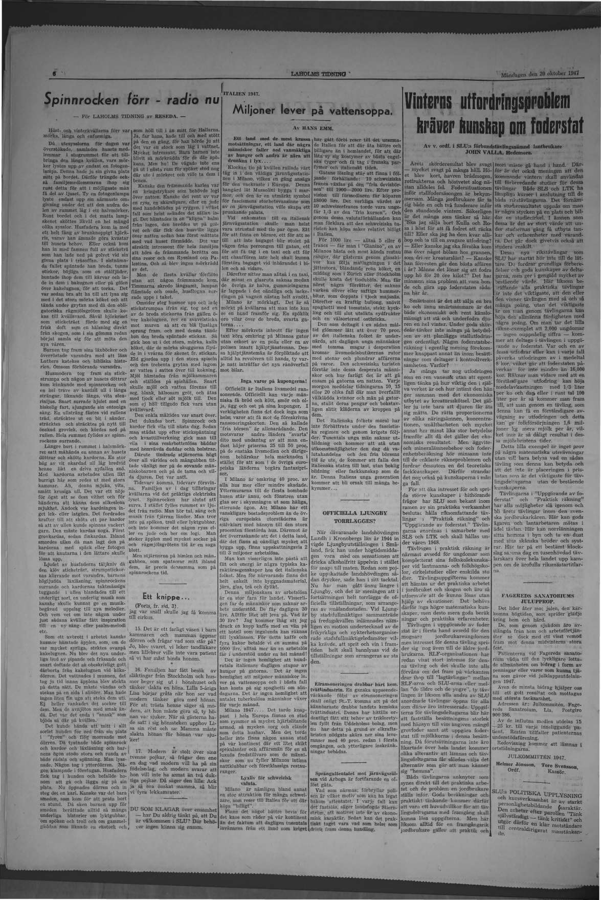 Laholms Tidning Måndag 20 oktober 1947, sida 6