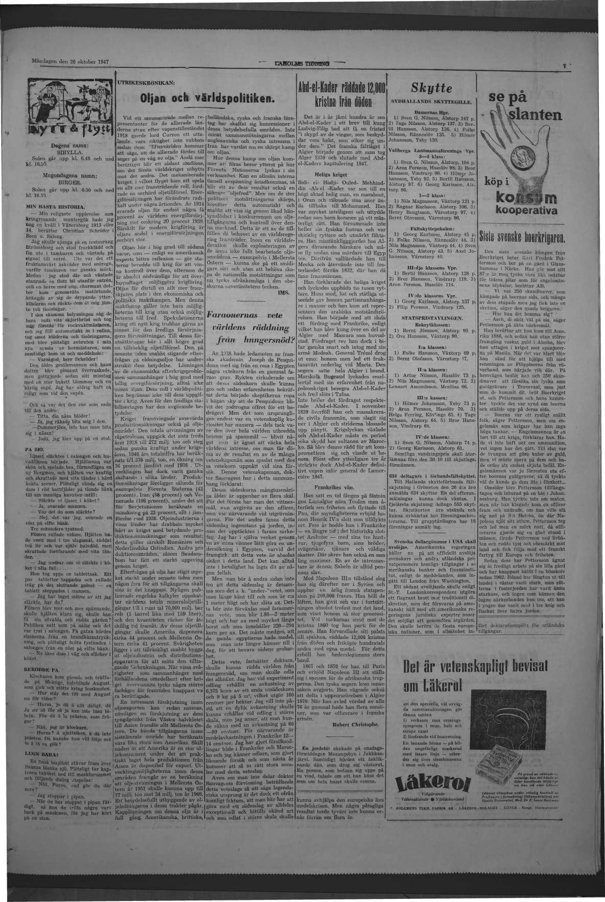 Laholms Tidning Måndag 20 oktober 1947, sida 7