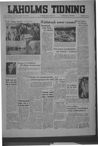 Förstasidan, Måndag 28 mars 1949