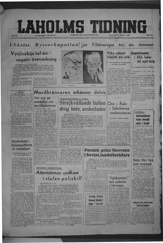 Förstasidan, Lördag 20 september 1947