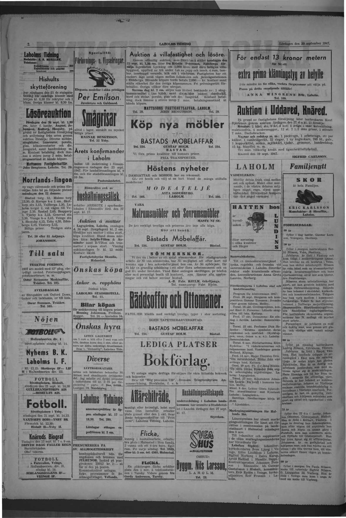 Laholms Tidning Lördag 20 september 1947, sida 2
