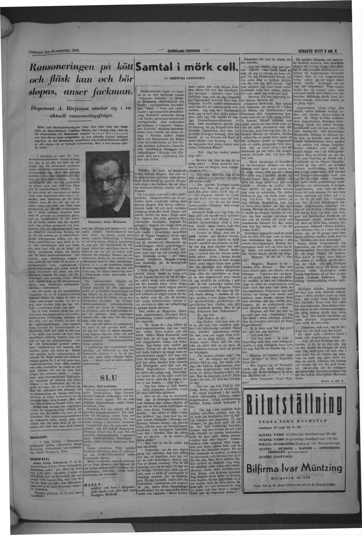 Laholms Tidning Lördag 20 september 1947, sida 3