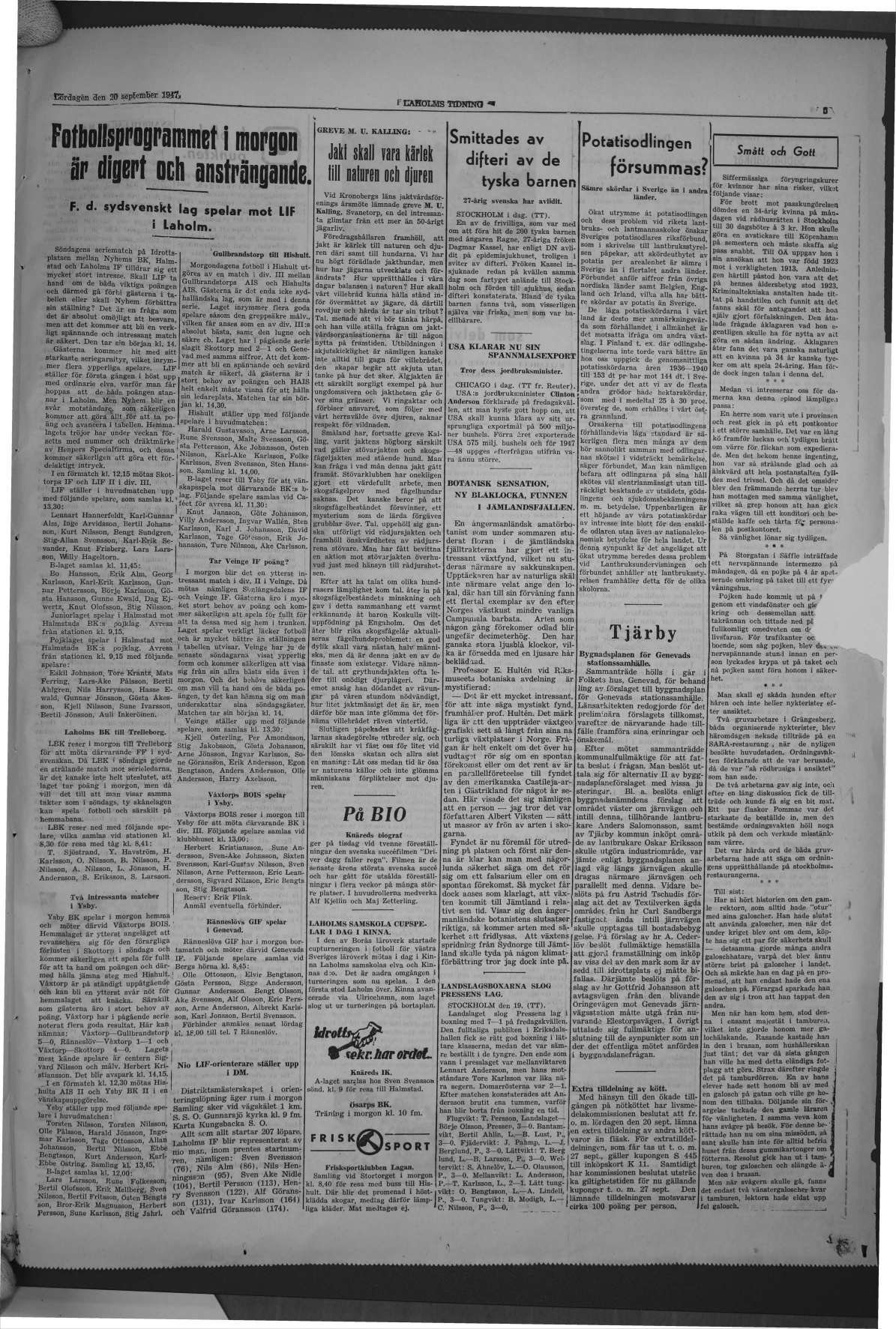 Laholms Tidning Lördag 20 september 1947, sida 5