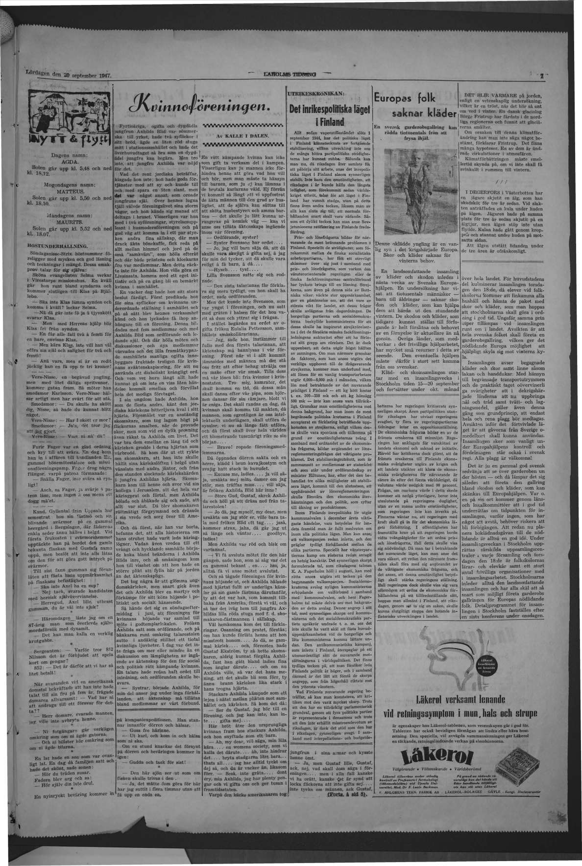 Laholms Tidning Lördag 20 september 1947, sida 7