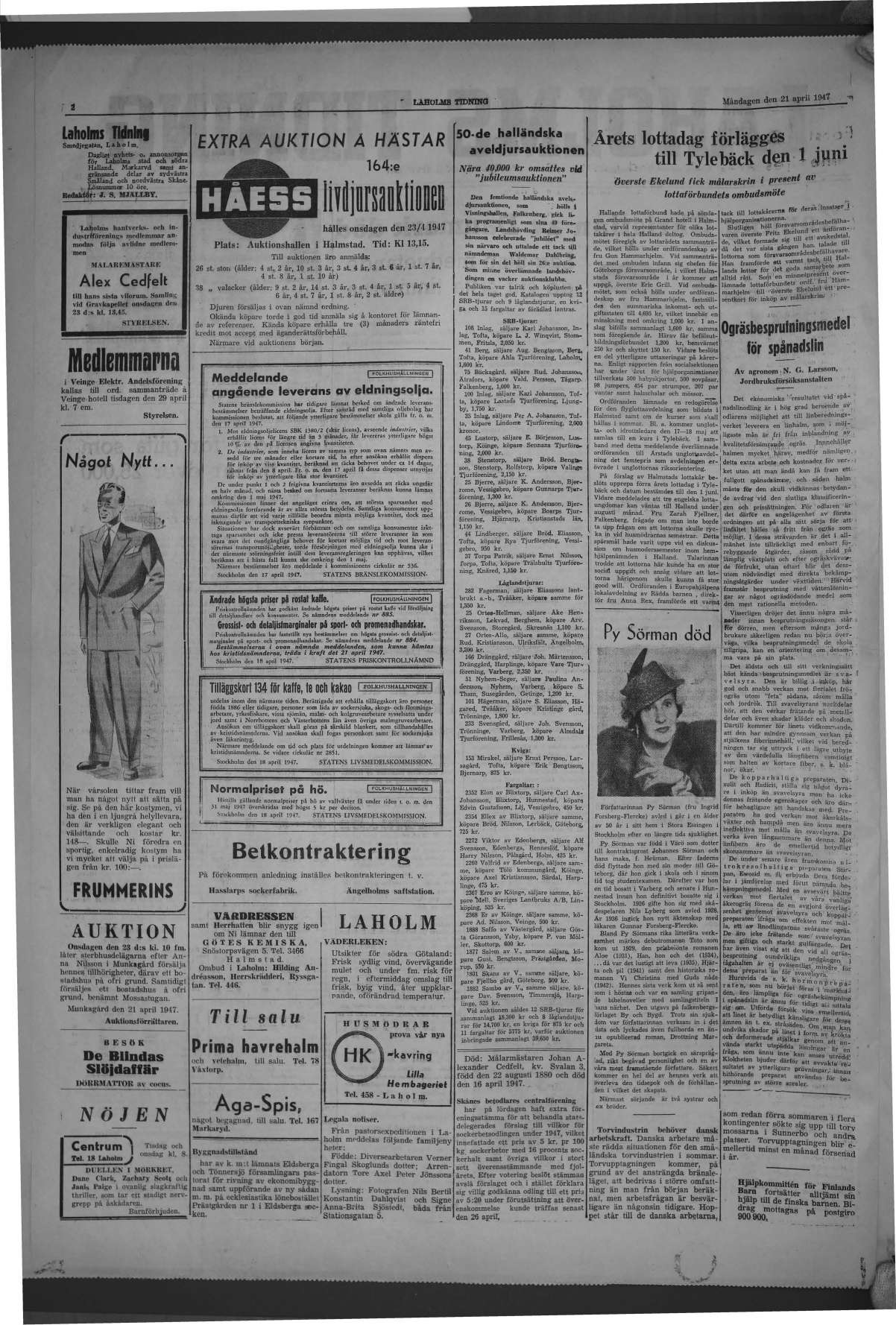 Laholms Tidning Måndag 21 april 1947, sida 2