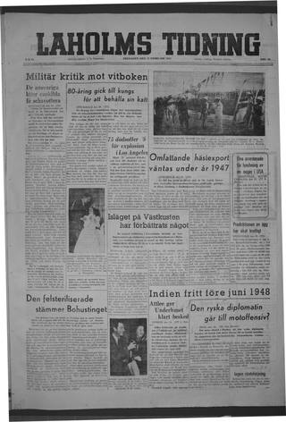 Förstasidan, Fredag 21 februari 1947