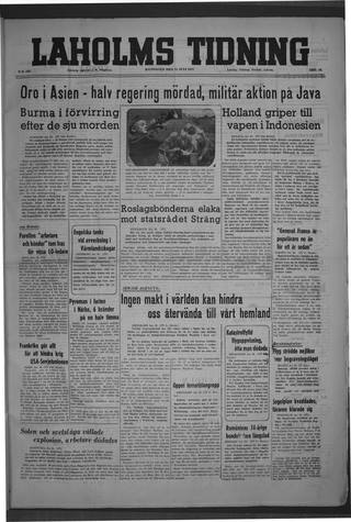 Förstasidan, Måndag 21 juli 1947
