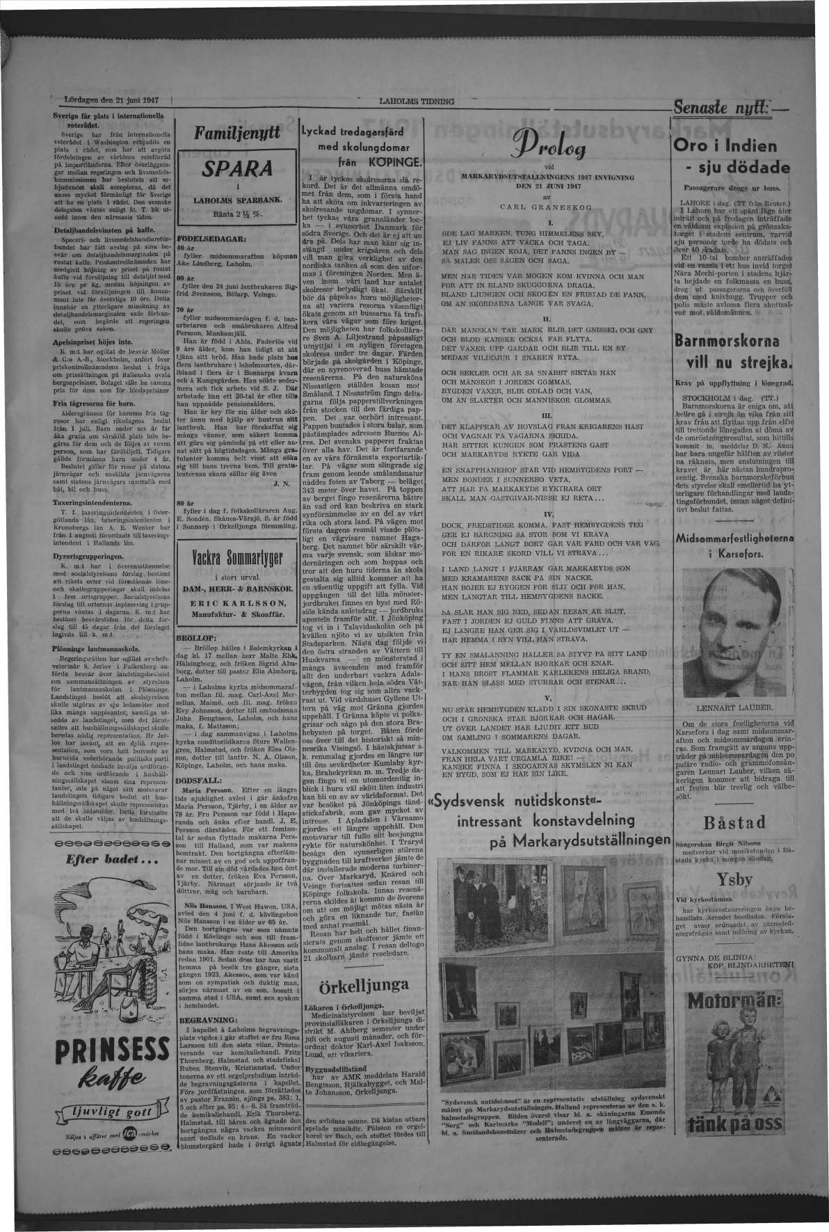Laholms Tidning Lördag 21 juni 1947, sida 3