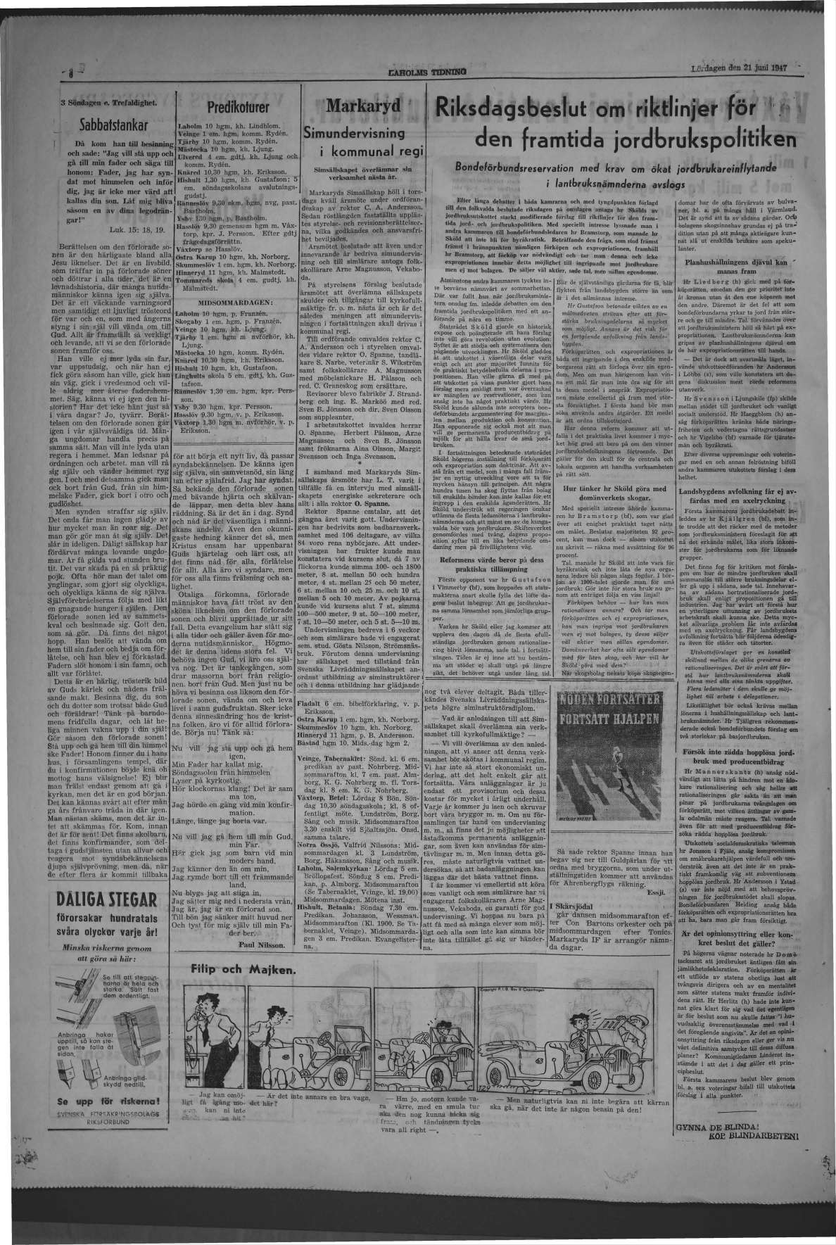 Laholms Tidning Lördag 21 juni 1947, sida 6