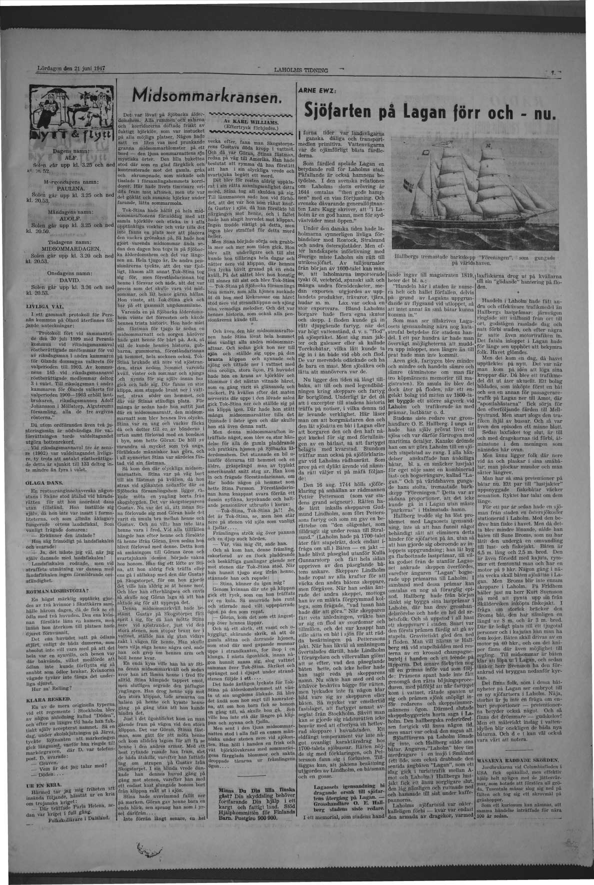 Laholms Tidning Lördag 21 juni 1947, sida 7