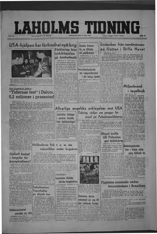 Förstasidan, Onsdag 21 maj 1947