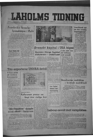 Förstasidan, Fredag 21 mars 1947