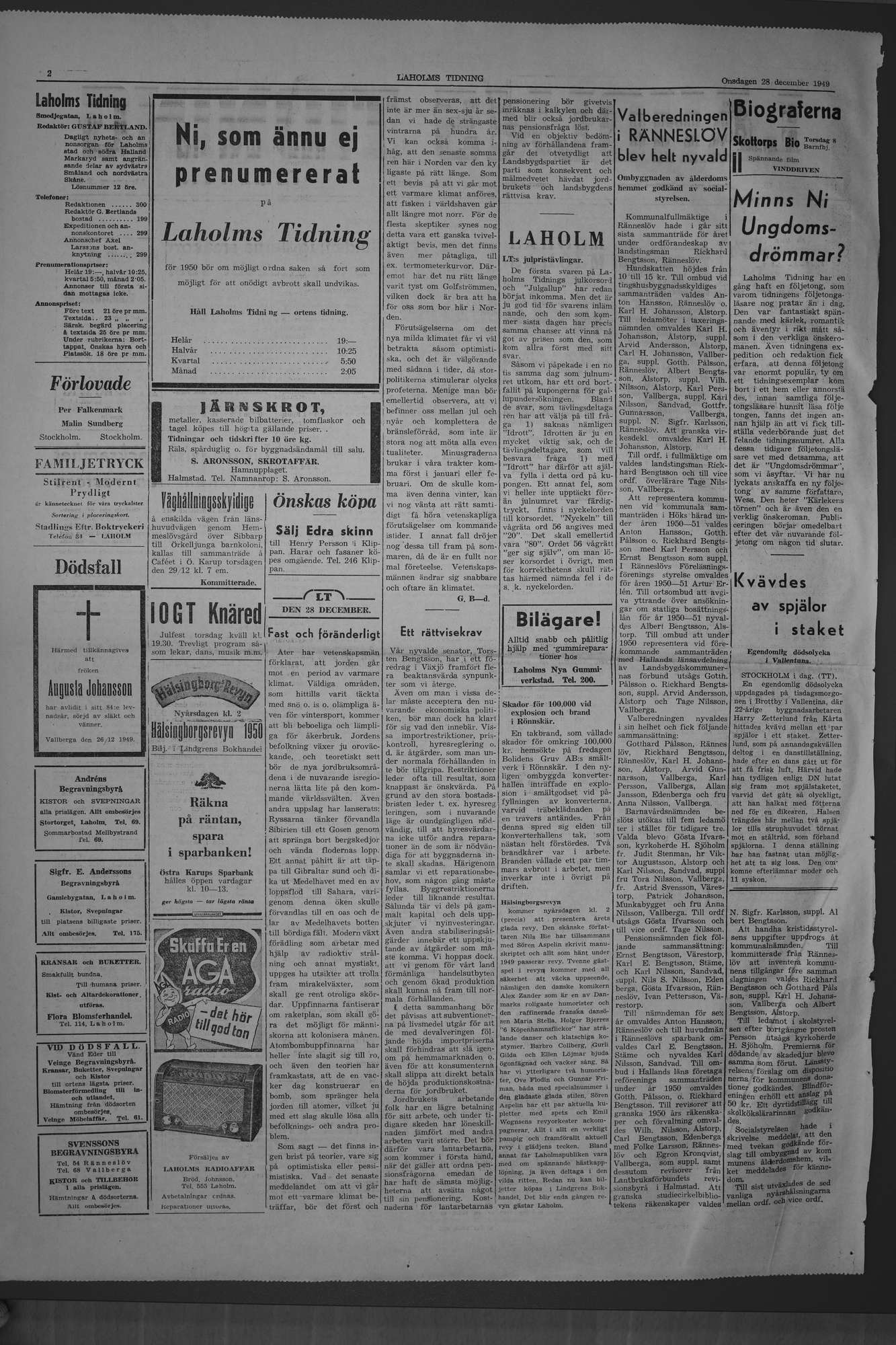Laholms Tidning Onsdag 28 december 1949, sida 2