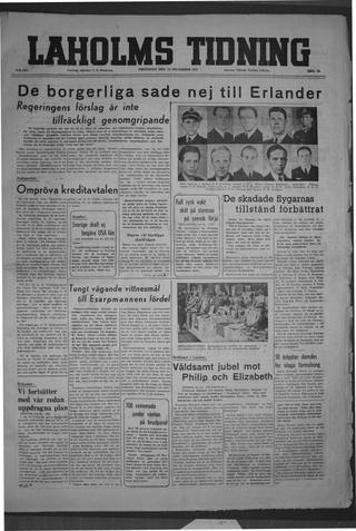 Förstasidan, Fredag 21 november 1947