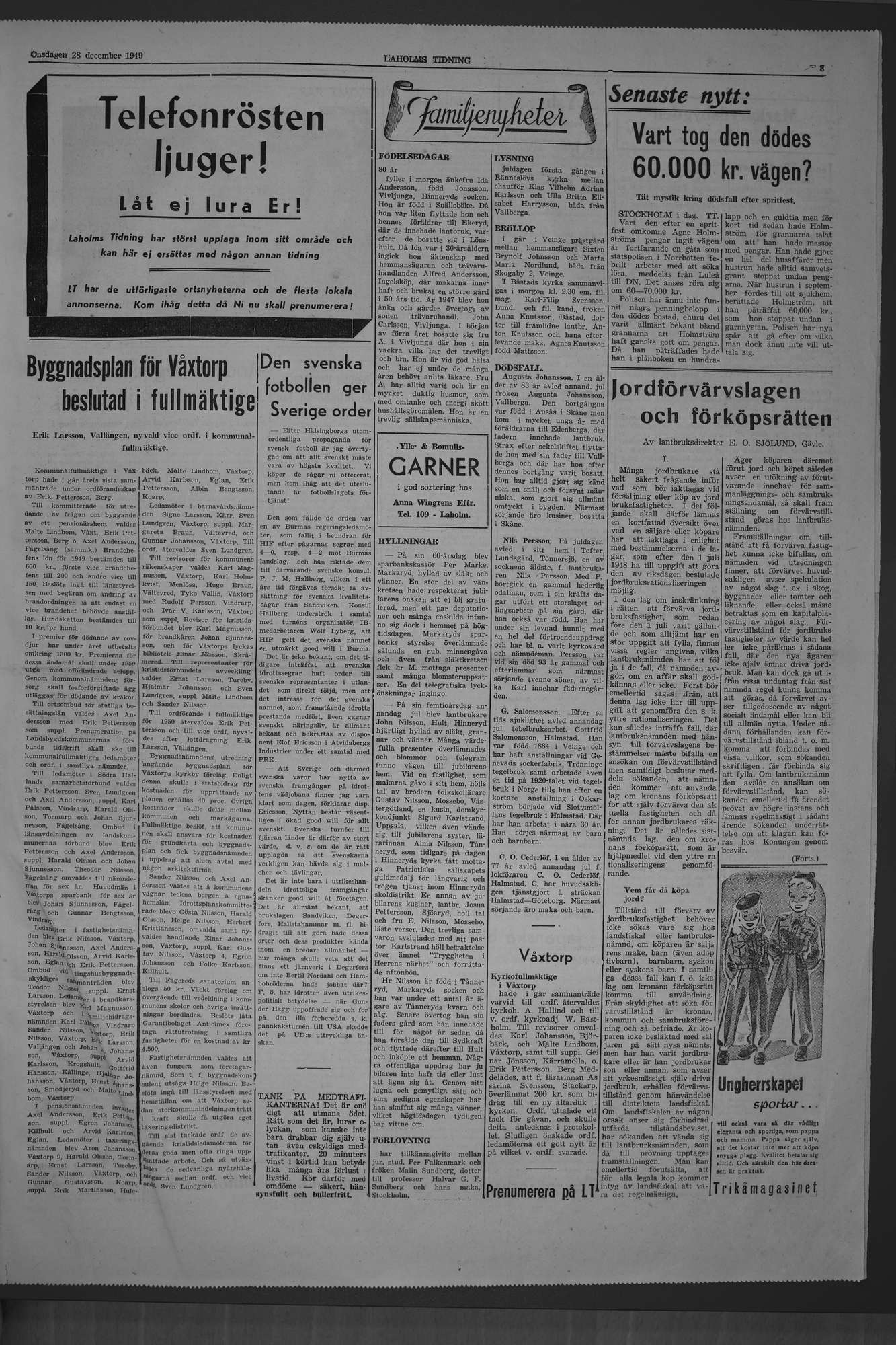 Laholms Tidning Onsdag 28 december 1949, sida 3