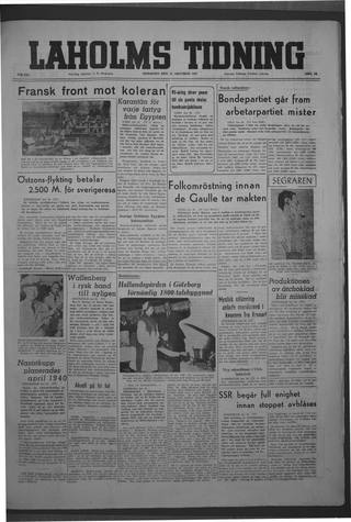Förstasidan, Tisdag 21 oktober 1947