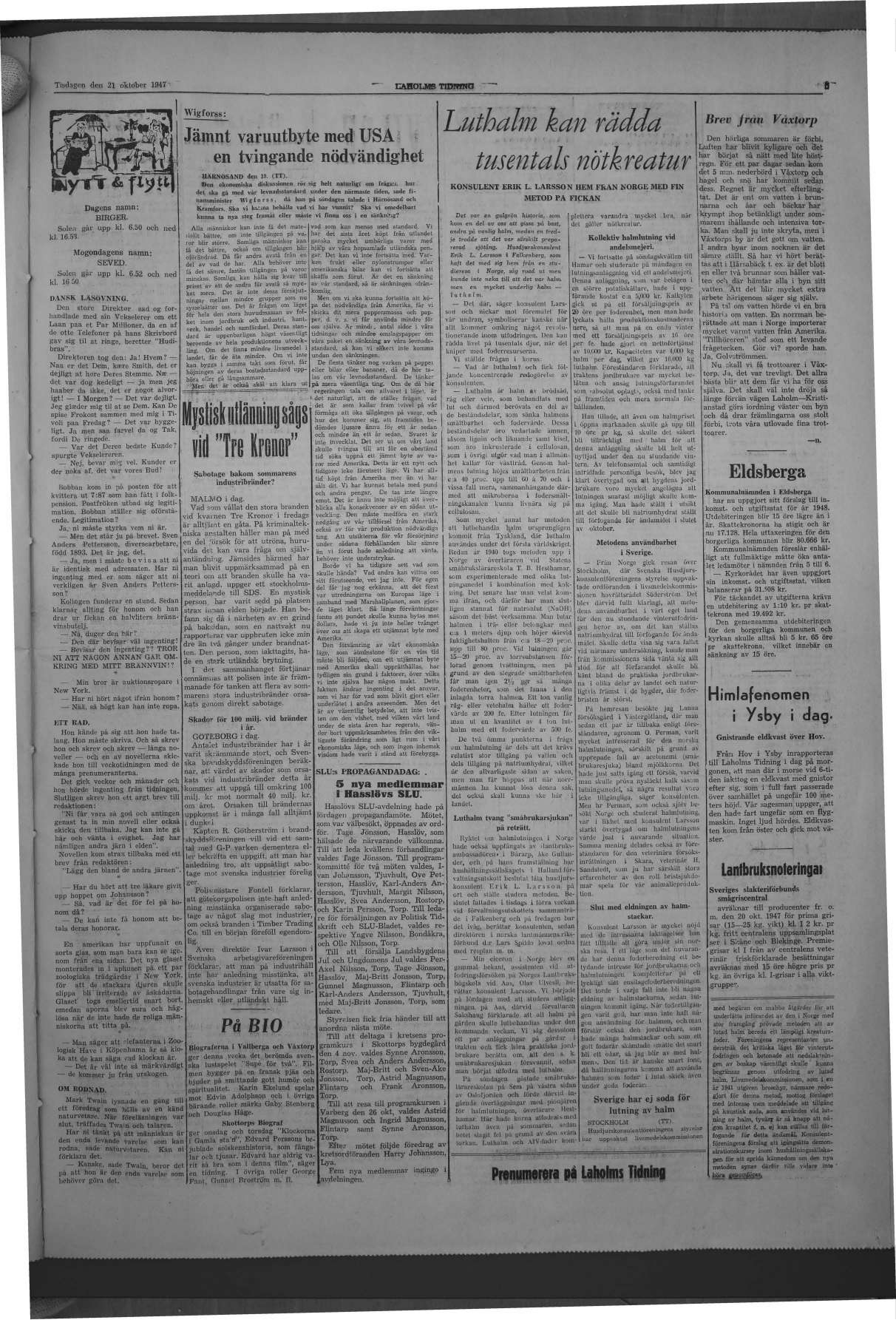 Laholms Tidning Tisdag 21 oktober 1947, sida 5