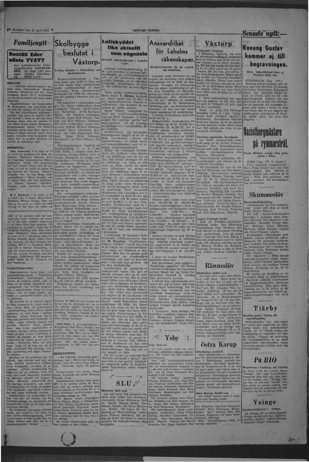 Laholms Tidning Tisdag 22 april 1947, sida 3