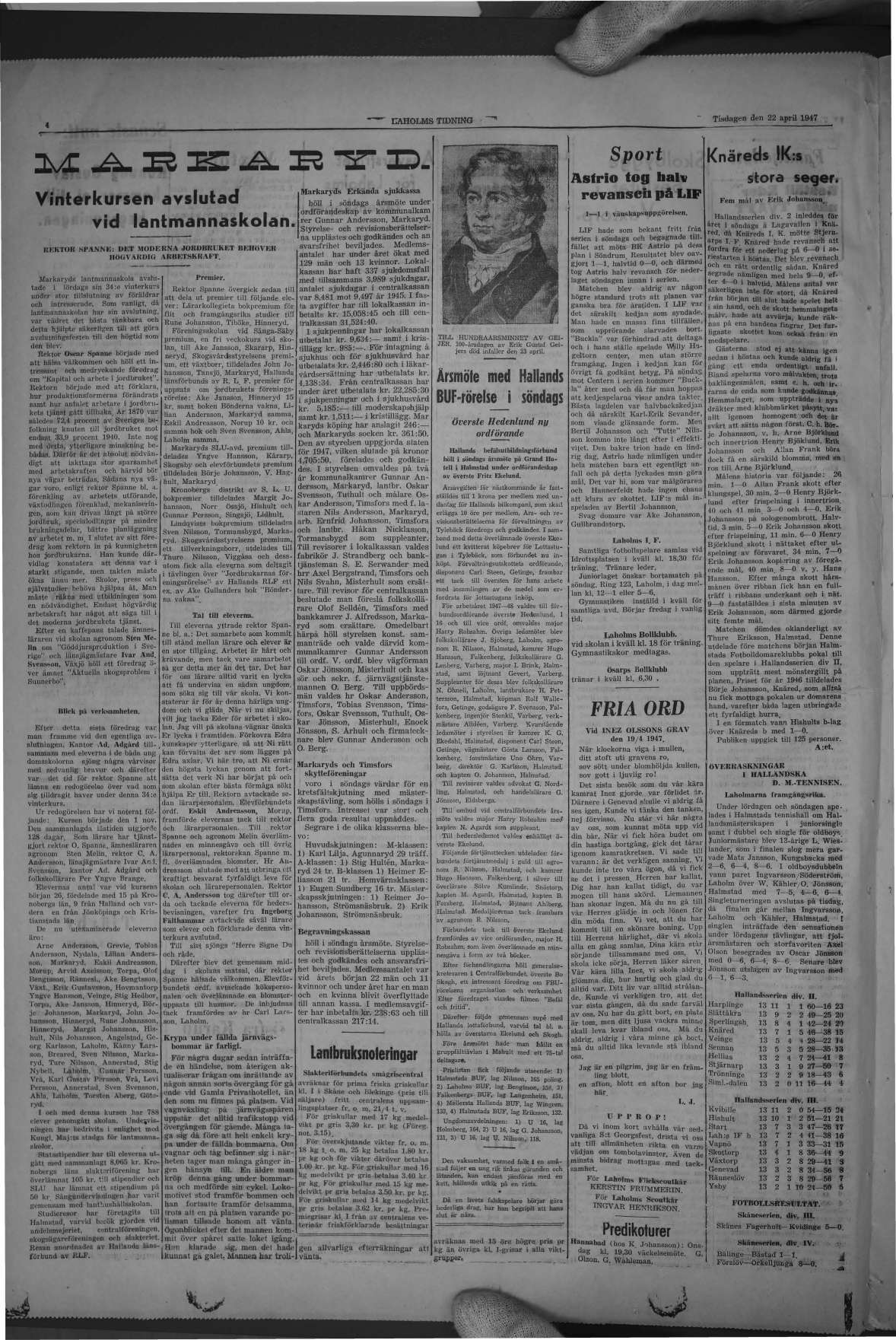 Laholms Tidning Tisdag 22 april 1947, sida 4