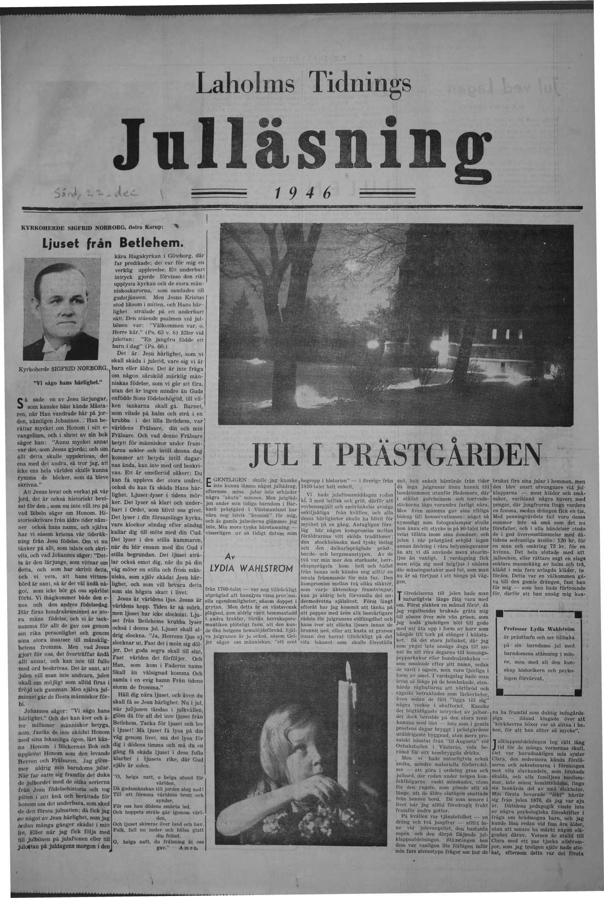 Laholms Tidning Söndag 22 december 1946, sida 1